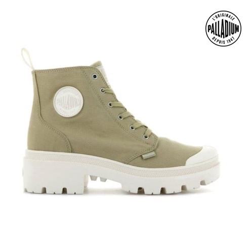 Bottes Palladium Pallabase Twill Femme Vert Olive | FR VFX098E